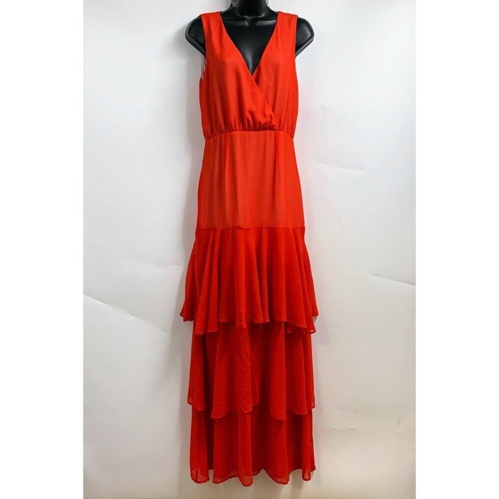 Majorelle Women's Deep V Neck Sleeveless Multi Tiered Maxi Dress Gown Size S